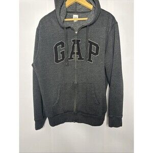 Gap Full Zip Hoodie Large Y2K Spellout Logo‎ Sweatshirt Gray Grunge Classic